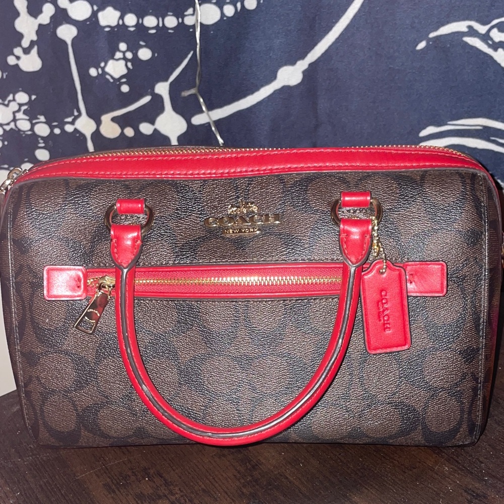 Coach Red and Brown Signature Satchel